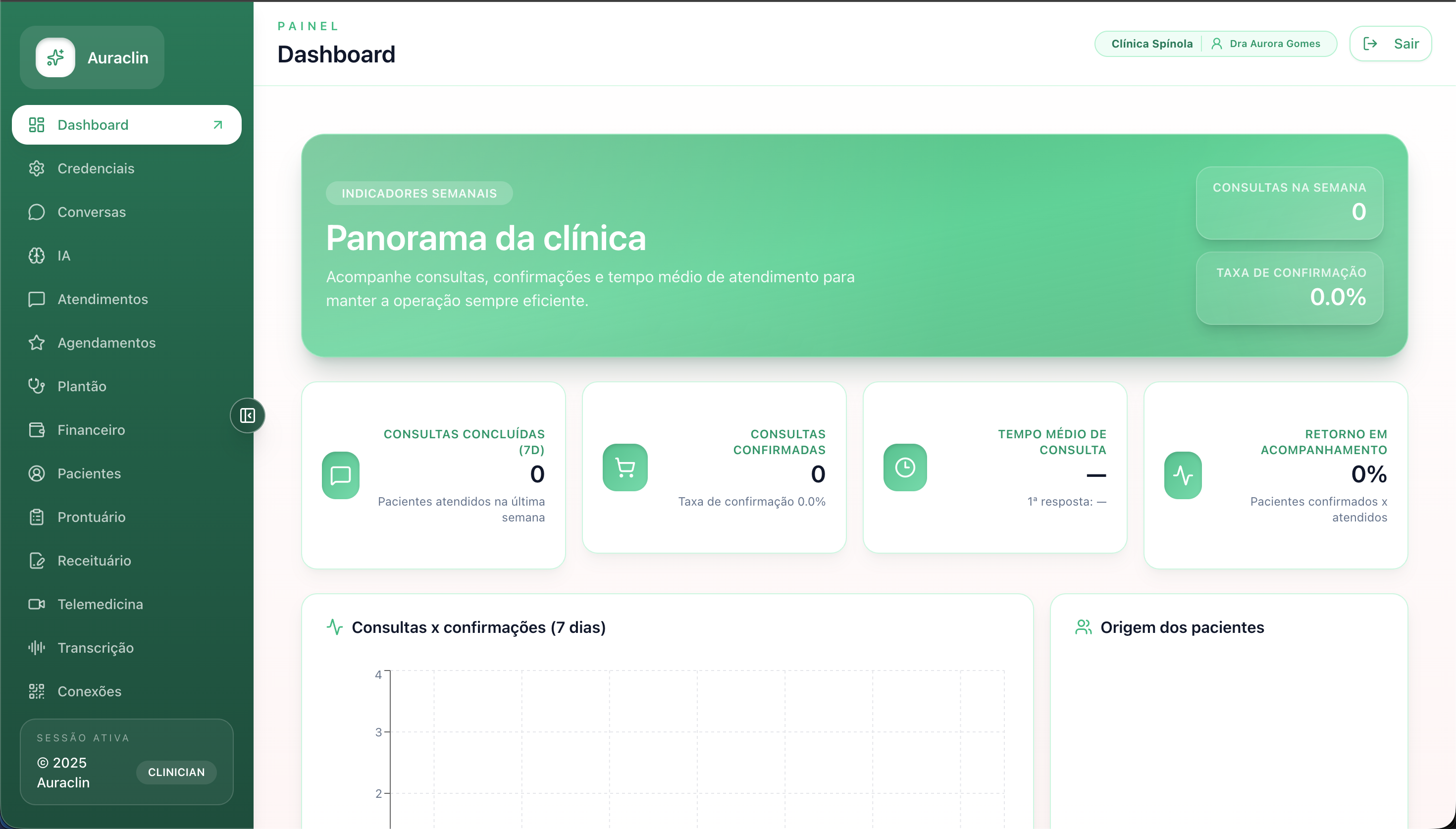 Tela inicial do Auraclin